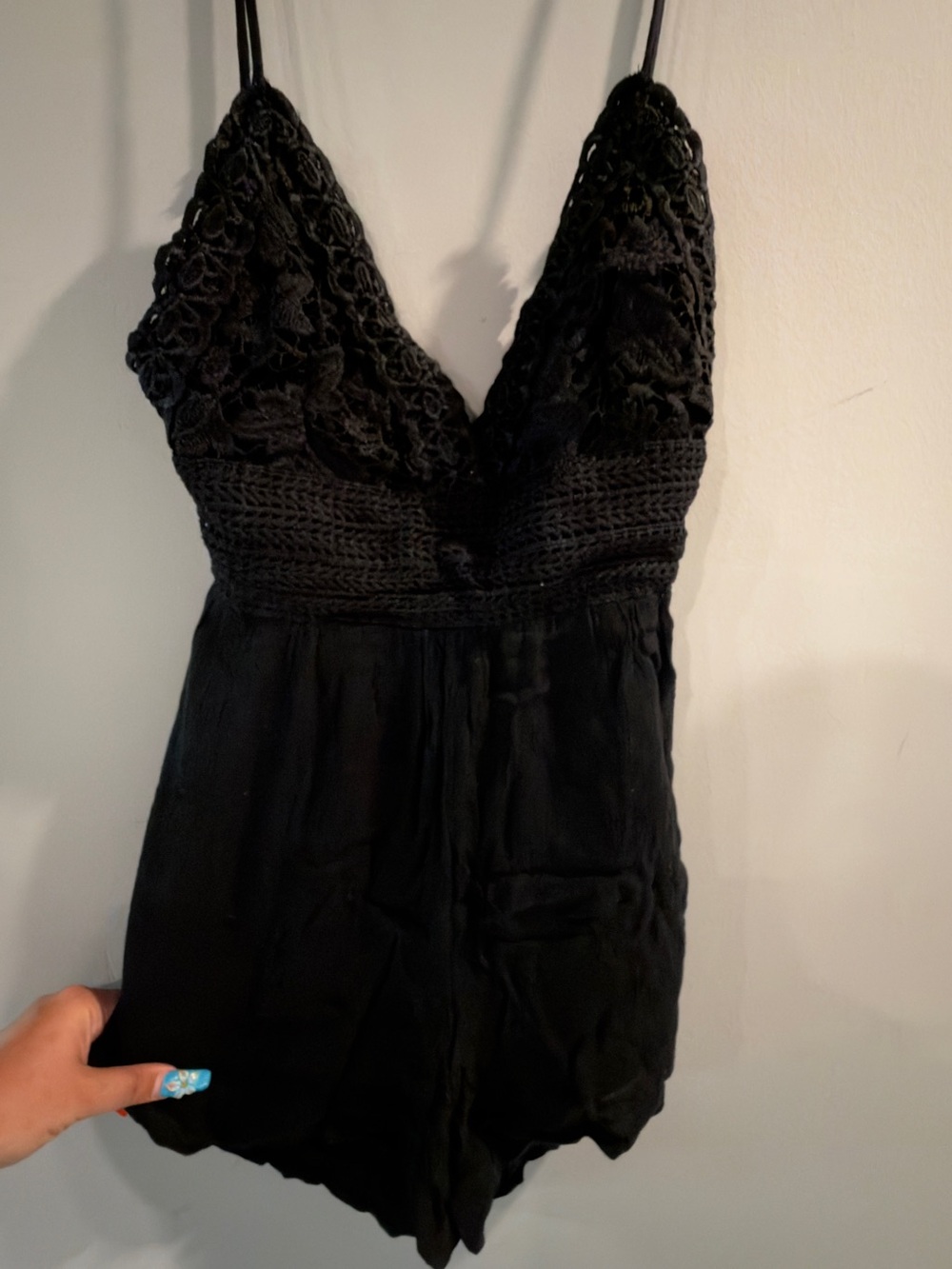 Black Crochet Lace V-Neck Romper - Women Jumpsuit